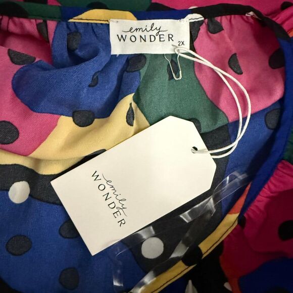 EMILY WONDER Bright colors with Dots Flowy Blouse! NEW! Size 2X - Picture 7 of 8